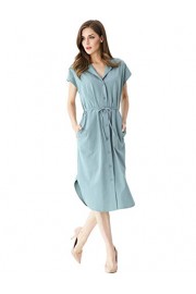 Melynnco Women's Collared Button Down Casual Shirt Midi Dress with Pockets - My时装实拍 - $23.99  ~ ¥160.74