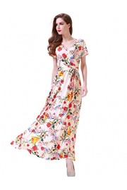 Melynnco Women's Short Sleeve Faux Wrap V Neck Cute Summer Floral Maxi Dress - My时装实拍 - $22.88  ~ ¥153.30