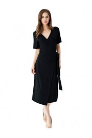 Melynnco Womens Short Sleeve V Neck Boho Casual Summer Business Wrap Midi Dress - My时装实拍 - $23.78  ~ ¥159.33