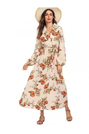 Milumia Women's Bishop Sleeve Surplice Wrap Self Tie Floral Print Maxi Dress - Moj look - $22.99  ~ 146,05kn