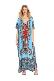Milumia Women's Bohemian Ornate Print V Neck Long Cover up Caftan Dress - Myファッションスナップ - $19.99  ~ ¥2,250