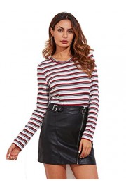 Milumia Women's Casual Striped Ribbed Tee Knit Crop Top - Moj look - $13.99  ~ 12.02€