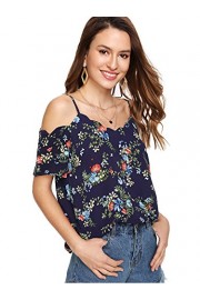 Milumia Women's Floral Print Spaghetti Strap Cold Shoulder Short Sleeve Blouse Shirt Top - My look - $15.99 