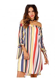 Milumia Women's Off Shoulder Striped 3/4 Sleeve Knot Cuff Tunic Dress - My look - $22.99 