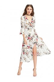 Milumia Women's Plunge Neck Floral Print Bell Sleeve Slit Side Dress - Myファッションスナップ - $19.99  ~ ¥2,250