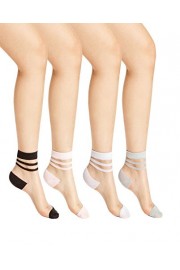 Milumia Women's Striped Cuff Sheer No Show Ankle Socks 4pairs - Myファッションスナップ - $7.99  ~ ¥899