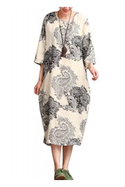 Minibee Women's Cotton Print Dress 3/4 Sleeve Summer Sundress Fit US S-L - Moj look - $35.00  ~ 30.06€