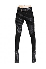 Minibee Women's Patchwork Leather Personalized Trousers Punk Style - My look - $29.99 
