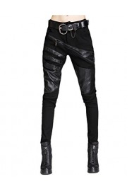 Minibee Women's Patchwork Leather Personalized Trousers Punk Style - My look - $29.99  ~ £22.79