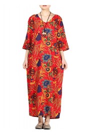 Minibee Women's Retro V-Neck Floral Print Dress with Pockets Fit US S-L - Moj look - $50.00  ~ 317,63kn