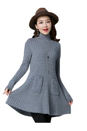 Minibee Women's Turtleneck Knitted Long Sleeve A-Line Tunic Sweater Mini Dress With Pockets - My look - $45.00 
