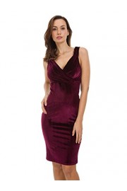 Missufe Women's Sleeveless Frill V Neck Knee Length Slim Fit Velvet Dress - My look - $19.99 