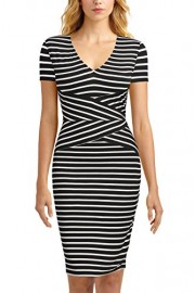 Mmondschein Women Short Sleeve Striped Wear to Work Business Pencil Dress - Myファッションスナップ - $19.99  ~ ¥2,250