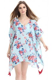 Mooncolour Women's Floral Printed Kimono Tassel Chiffon Bikinis Swimsuit Cover up(Fit Size S to XL) - My look - $7.99 