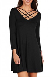 Mooncolour Womens Flowy 3/4 Sleeves Criss Cross Casual Tunic T Shirt Dress - My look - $4.99 