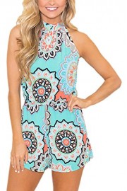 Mooncolour Women's Summer Sleeveless Floral Print Shorts Playsuit Romper Halter Beach Jumpsuit - My look - $18.99 