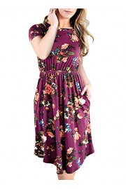 NICIAS Women Floral Short Sleeve Tunic Vintage Midi Casual Dress with Pockets - My look - $17.99 