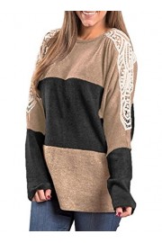 NICIAS Women's Lace Hollow Color Block Casual Tunic Top Loose Pullover Sweatshirts Blouse - Moj look - $12.99  ~ 11.16€