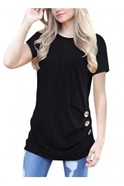 NICIAS Womens Short Sleeve Casual Crew Neck Loose Tunic Tops Blouse T-Shirt with Buttons - My时装实拍 - $9.99  ~ ¥66.94