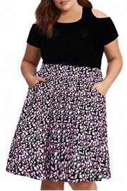 Nemidor Women's Floral Print Cold Shoulder Plus Size Fit and Flare Casual Dress with Pockets - My look - $59.99 