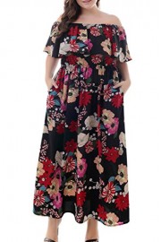 Nemidor Women's Floral Print Off Shoulder Summer Casual Plus Size Maxi Dress Pocket - Il mio sguardo - $59.99  ~ 51.52€