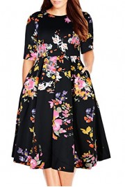 Nemidor Women's Vintage 1950's Half Sleeve Floral Print Cocktail Plus Size Swing Dress - My look - $59.99 