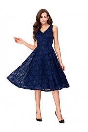 Noctflos Lace V Neck Fit & Flare Midi Cocktail Dress for Women Party Wedding Navy Blue - Moj look - $35.99  ~ 30.91€