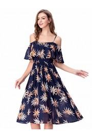 Noctflos Summer Off The Shoulder Floral Chiffon Midi Dress for Women Casual Party - My look - $48.99 