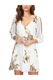 Noctflos Women Summer Cold Shoulder Floral V Neck Shift Short Dress - My look - $46.99 