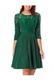 Noctflos Women's Green 3/4 Sleeve Fit and Flare Lace Cocktail Dress for Wedding Party - My look - $39.99 