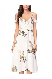 Noctflos Women's Summer Floral Cold Shoulder Midi Dress for Casual Cocktail Wedding Guest - Moj look - $62.99  ~ 54.10€