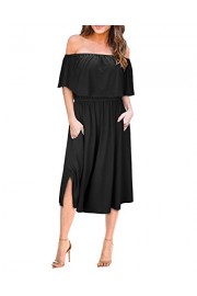 OUGES Womens Summer Ruffle Off Shoulder Casual Midi Dress Party Dresses - Mi look - $43.99  ~ 37.78€