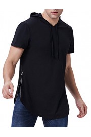 PAUL JONES Men's Stylish Hip Hop Longline Pullover Hoodie Shirts Short Sleeve - My时装实拍 - $10.99  ~ ¥73.64