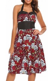 POETSKY Women Sleeveless Halter Skull Printed Spaghetti Strap Backless Swing Midi A Line Dress - Моя внешность - $19.99  ~ 17.17€