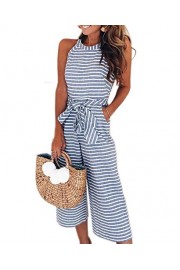 PRETTYGARDEN 2019 Women's Striped Sleeveless Waist Belted Zipper Back Wide Leg Loose Jumpsuit Romper with Pockets - My时装实拍 - $24.99  ~ ¥167.44