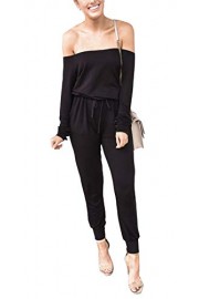 PRETTYGARDEN Women's Casual Off Shoulder Long Sleeves Drawstring Belt Stretchy Jumpsuit Pants with Pockets - Mi look - $23.99  ~ 20.60€