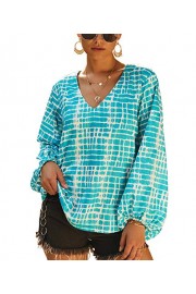 PRETTYGARDEN Women's Casual V Neck Lantern Long Sleeve Printed Retro Loose Pullover Blouse Tops - My look - $18.99 