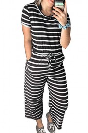 PRETTYGARDEN Women's Summer Casual Basic Striped Short Sleeves Drawstring Waist Long Loose Pants Jumpsuits - O meu olhar - $23.99  ~ 20.60€