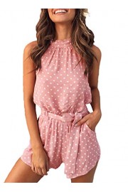 PRETTYGARDEN Women's Summer Polka dot Printed Halter Neck Sleeveless Elastic Waist One Piece Short Jumpsuit Rompers - My look - $19.99 