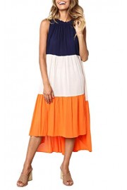 PRETTYGARDEN Women's Summer Sleeveless Color Block Patchwork Pleated Elastic Crew Neck Loose Midi Dress - My look - $21.99 