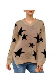 PRETTYGARDEN Women's Winter V Neck Lantern Long Sleeve Star Printed Split Knitted Sweater Pullover Tops - My look - $26.99 