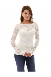 PattyBoutik Women's Boatneck Sweetheart Inset Floral Lace Blouse - My look - $39.99 