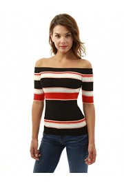 PattyBoutik Women’s Color Block Off Shoulder Knit Top - My look - $39.99 