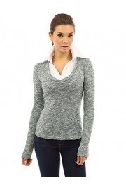 PattyBoutik Women's Layered-look Collar Marled Blouse - My look - $35.99 