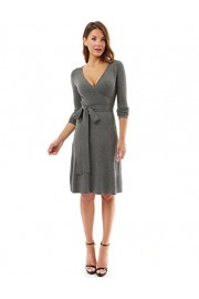 PattyBoutik Women's V Neck Faux Wrap Long Sleeve Knit Dress - My look - $39.99 