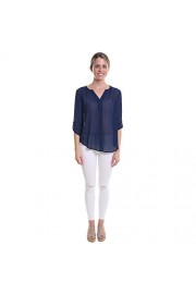 Pier 17 Blouse For Women - Casual, Cuffed Sleeve, V-Neck Chiffon Blouses - My look - $7.78 