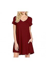 Poetsky Womens Short Sleeve V Neck Casual Loose Tunic T-Shirt Dress With Pockets - Myファッションスナップ - $14.99  ~ ¥1,687