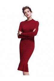 PrettyGuide Women Mock Neck Elegant Fishtail Wiggle Ruffle Midi Sweater Dress - O meu olhar - $15.99  ~ 13.73€