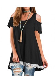 QIXING Women's Summer Cold Shoulder Tops Short Sleeve Lace Scoop Neck A-Line Tunic Blouse - My look - $29.99 