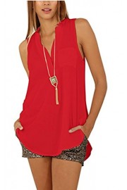 Qearal Chiffon Shirts for Women Work Office Blouse V-Neck Sleeveless Tunics (Red, XL) - My look - $9.99 